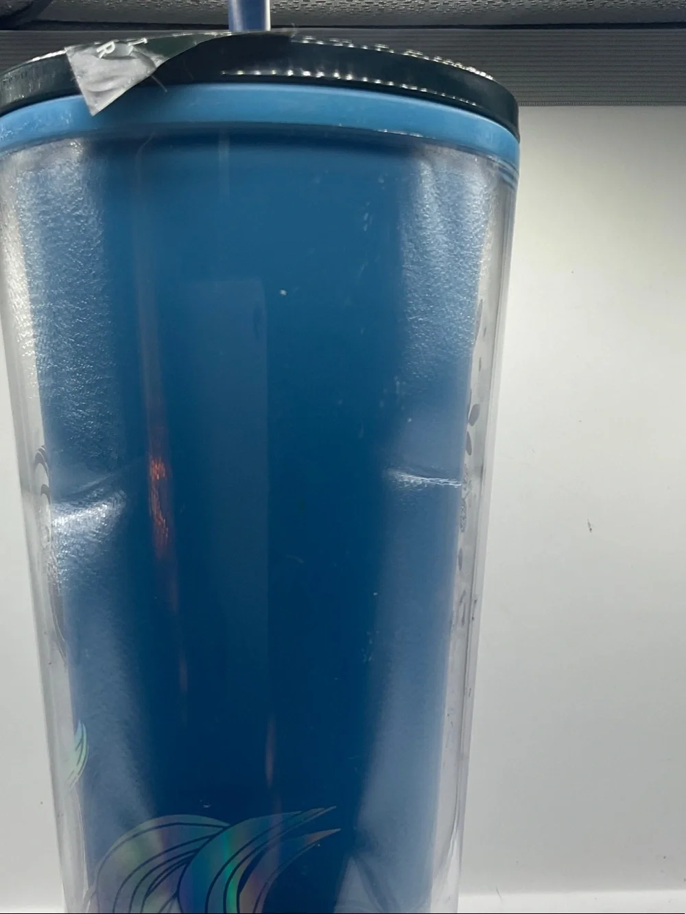 Starbucks Blue Tumbler with Iridescent Mermaid Art and Blue Straw
